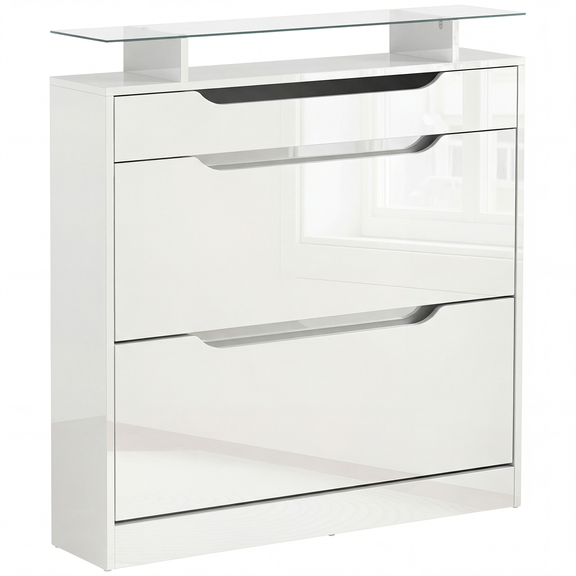 Zapatero Kirkenes 2 Puertas Cajón Vidrio Blanco