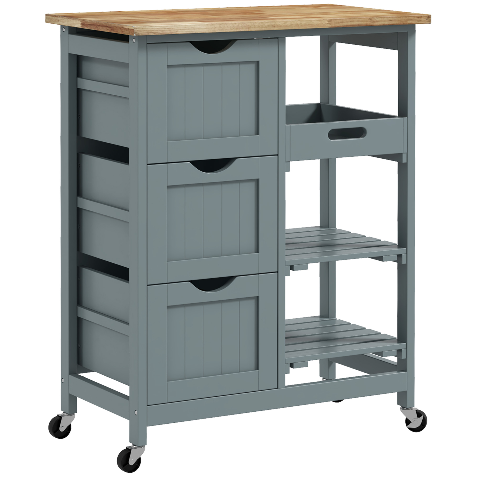 Carrito Cocina Porvoo 3 Cajones Bandeja Extraíble Gris