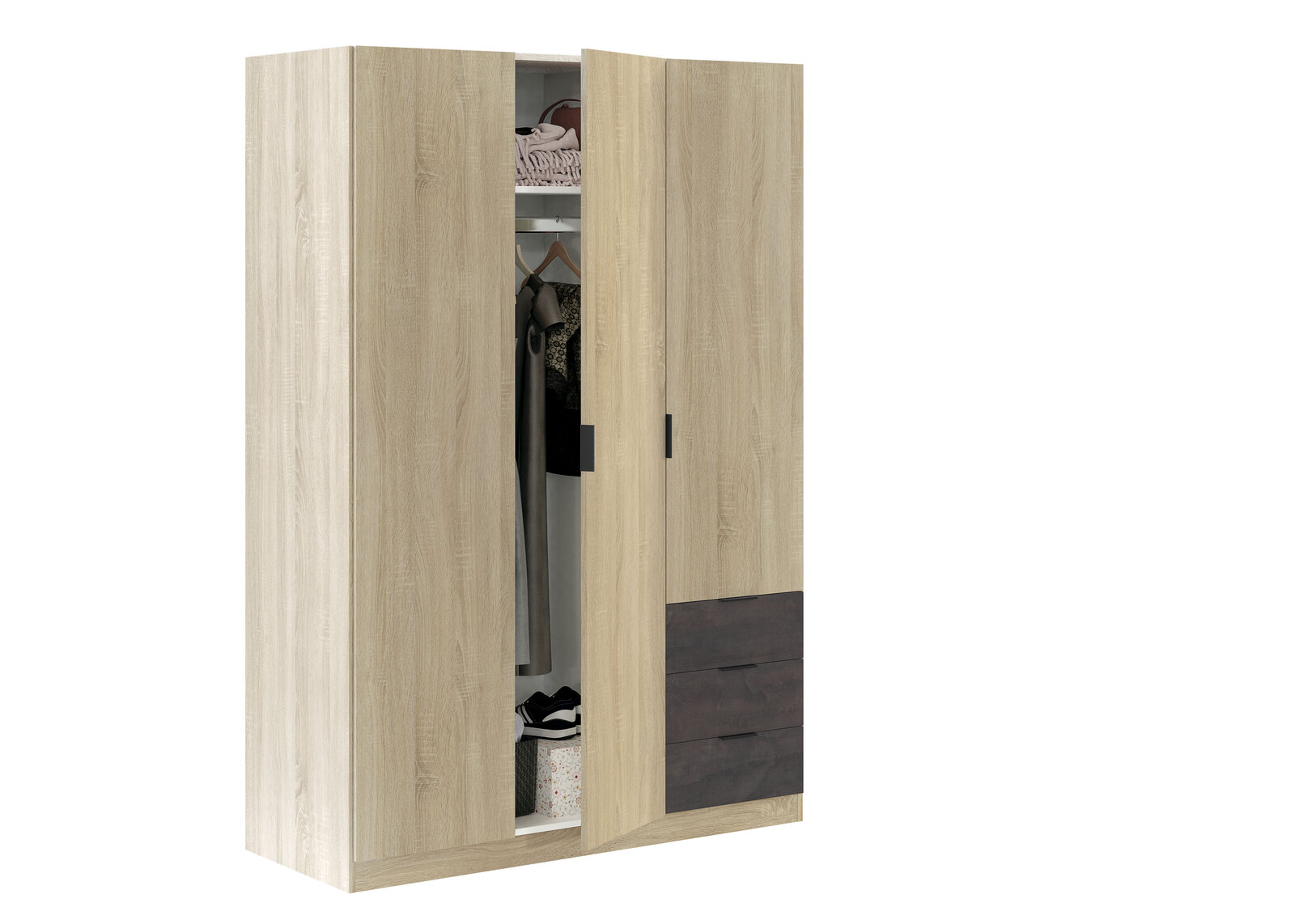 Muebles nórdicos en Lugo: Armario Ola 3 puertas y 3 cajones roble nórdico y óxido 121 cm