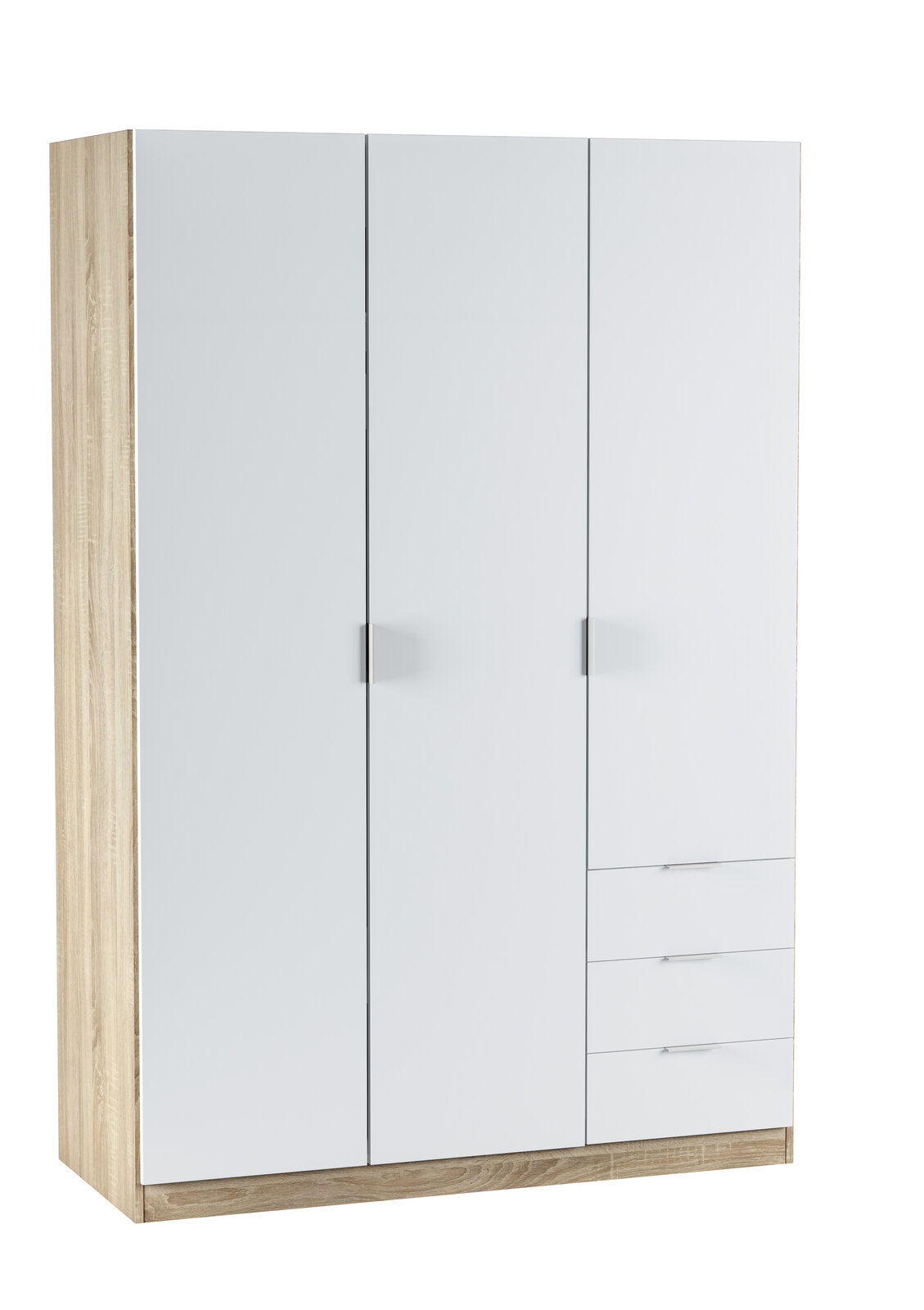 Armario Olga 3 puertas y 3 cajones roble nórdico y blanco 121 cm con envío a Salamanca