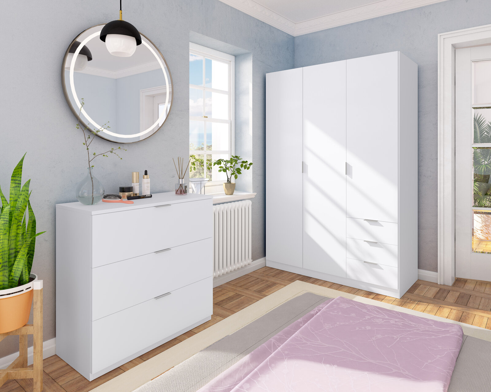 Muebles nórdicos en Zamora: Armario Sara 3 puertas y 3 cajones blanco 121 cm