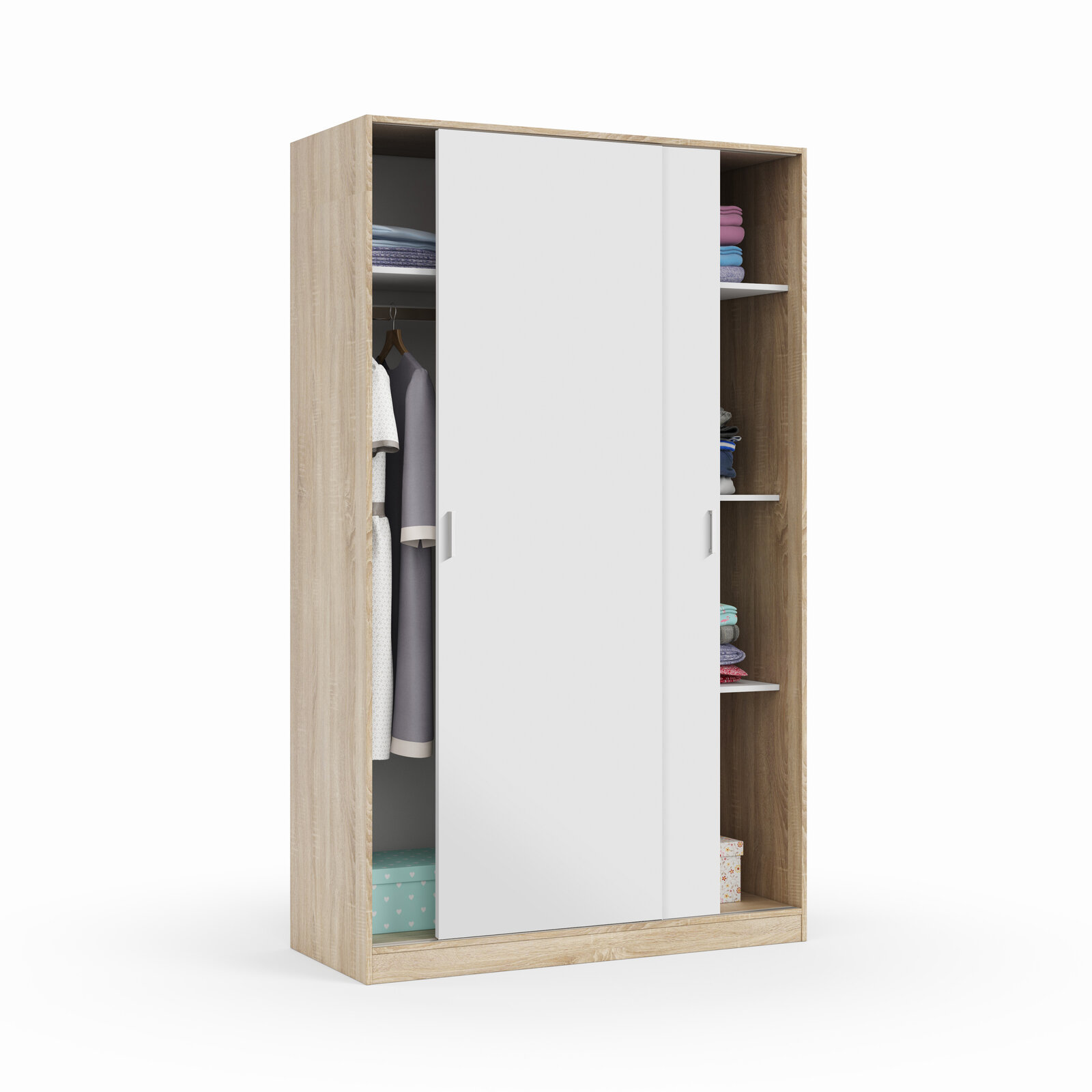 Armario Siri 2 puertas correderas roble nórdico y blanco 120 cm con envío a Reus