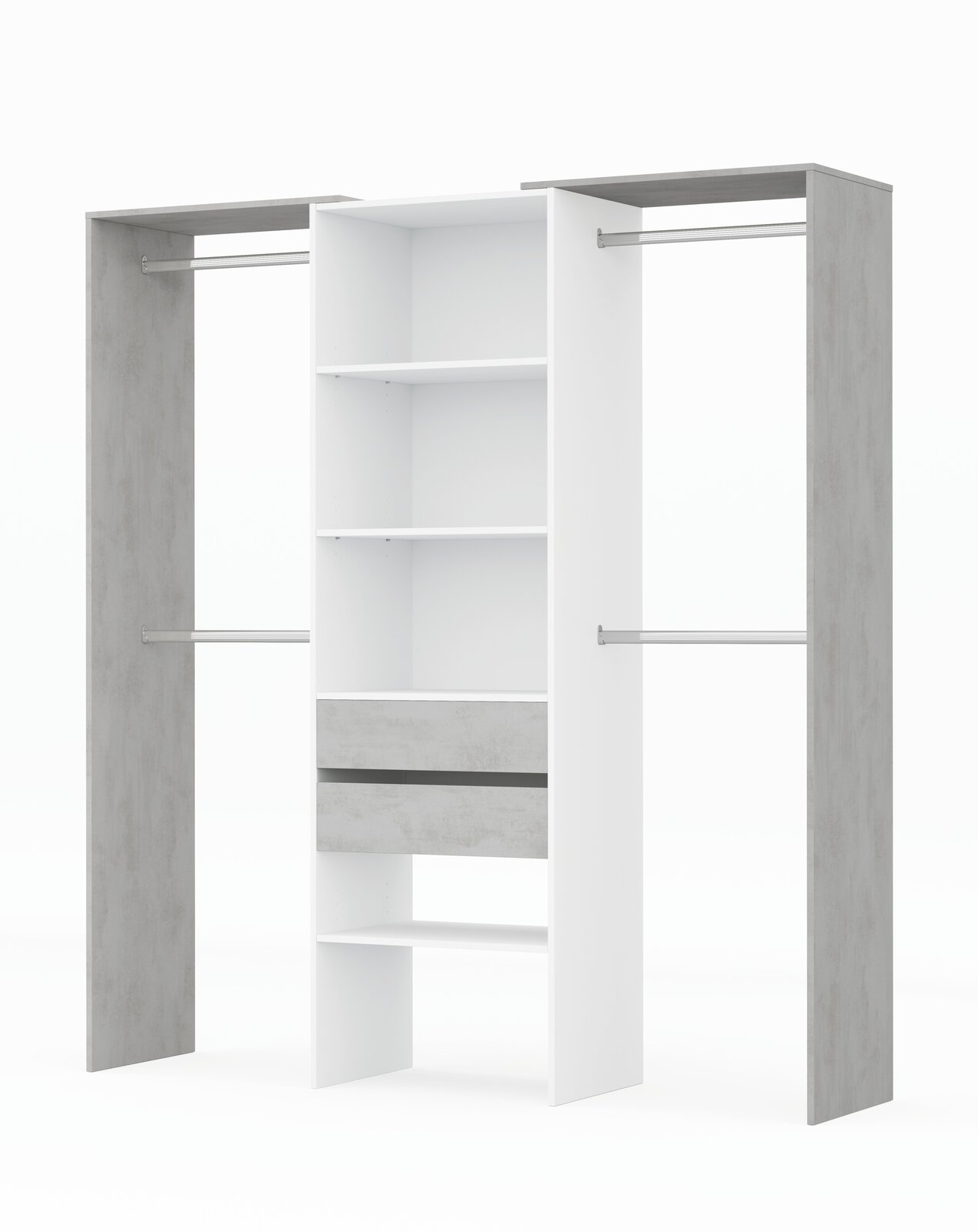 Muebles nórdicos en Teruel: Armario vestidor Esben con estantería y 4 barras blanco y cemento 179 cm