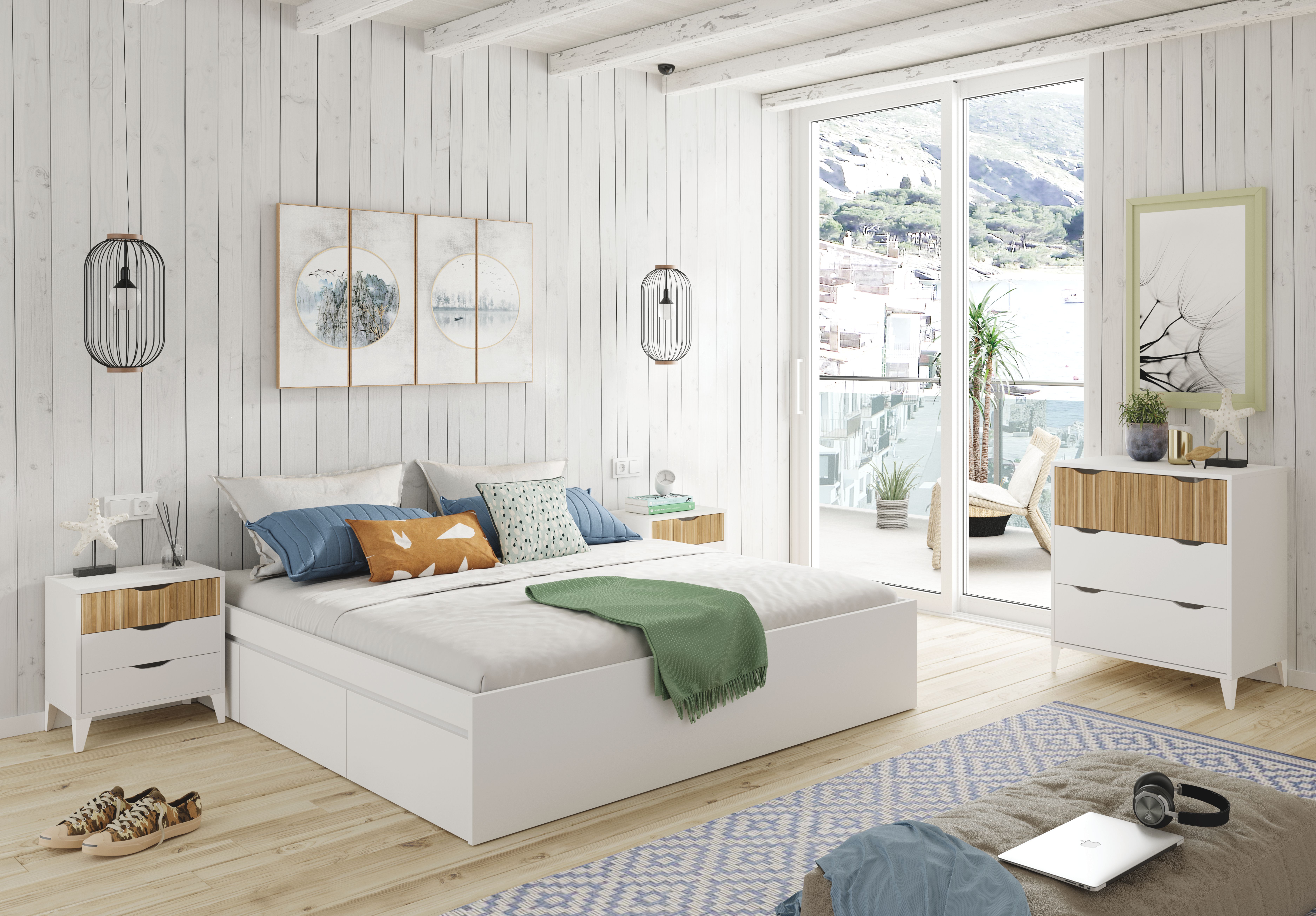 Cama Mette Blanco Artik 150 × 190 cm con cajones