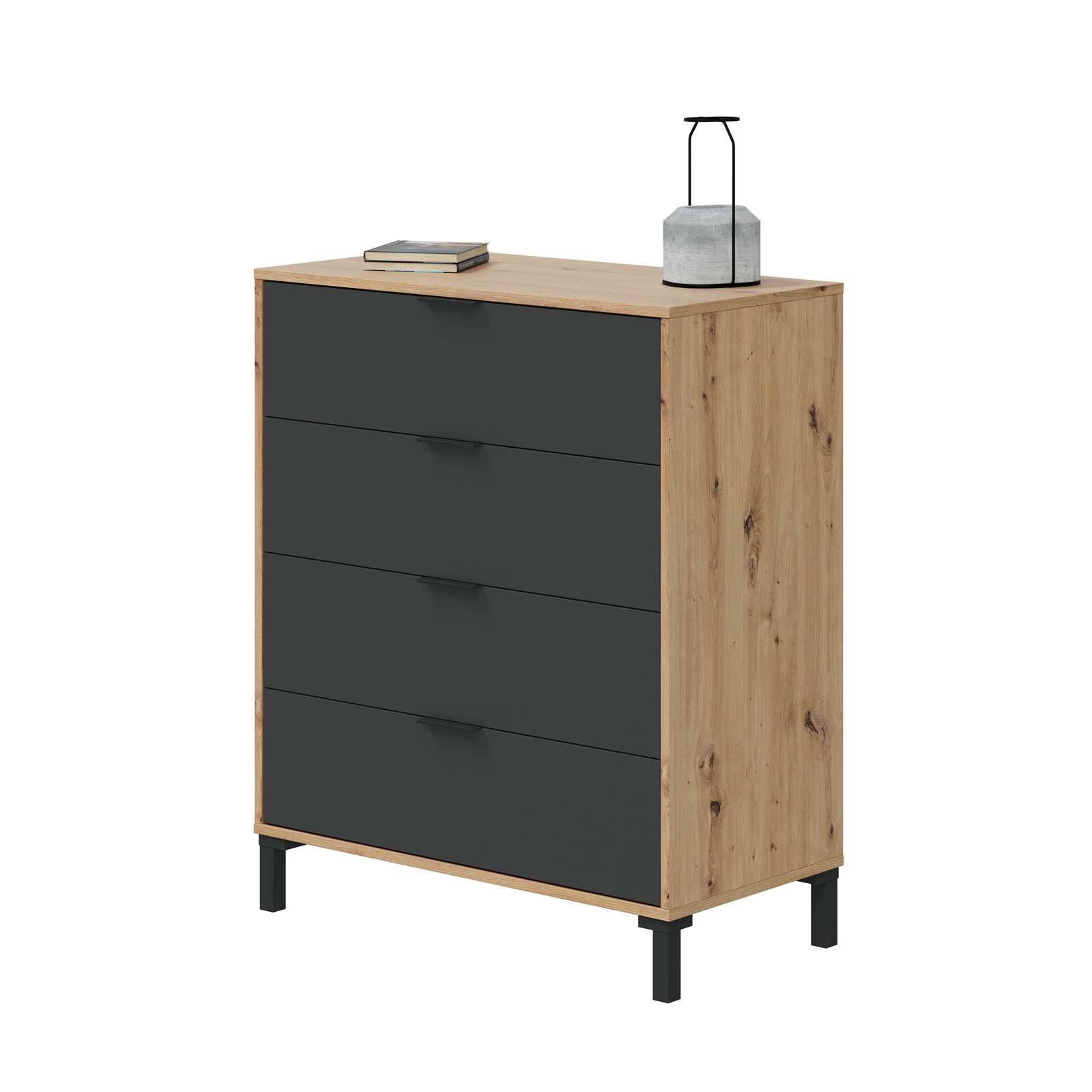 Cómoda Jakob 4 cajones roble y gris antracita 78 cm con envío a Palencia