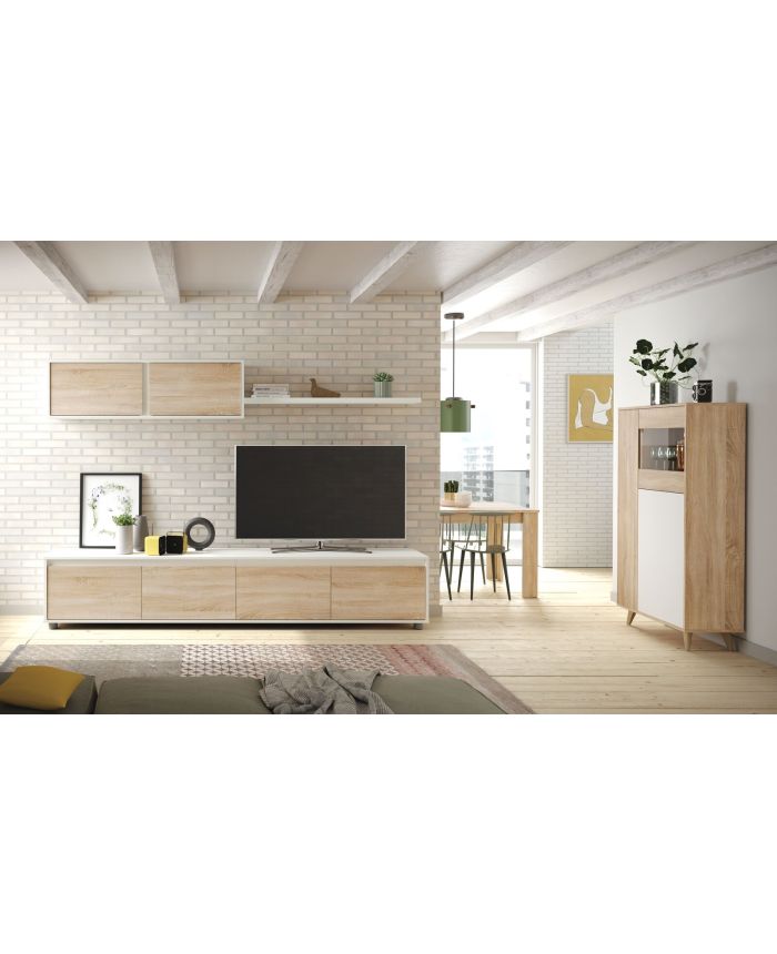 Conjunto Salón Viggo Blanco Artik y Roble Nórdico 200 cm