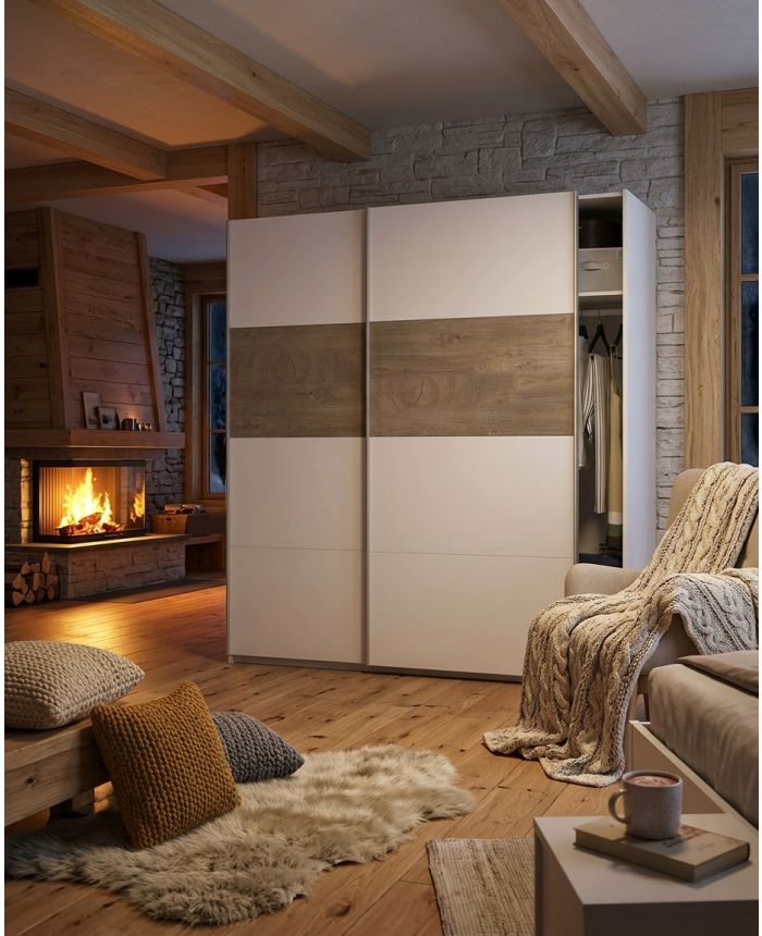 Armario Odd puertas correderas blanco nórdico y roble claro 180 cm