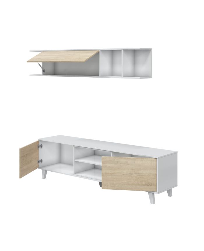 Mueble TV Viggo Blanco Brillo Roble 180 cm
