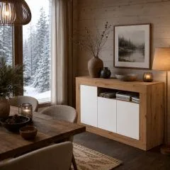 Aparador Idun 3 puertas roble y blanco nórdico 144 cm