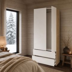Armario 2 puertas 2 cajones Ole 81 cm blanco nórdico y Roble Nórdico