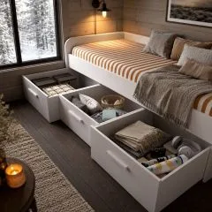 Cama nido 90x190 con 3 cajones 194x60 blanco