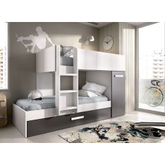 Cama tren 3 camas 90x190 tom 244x150 blanco y grafito