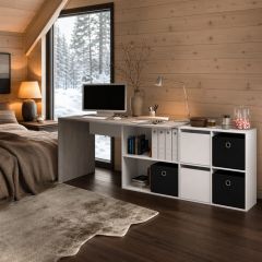 Escritorio con cajonera Dagny blanco nórdico y cemento 136 cm