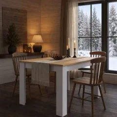 Mesa de comedor extensible Birk roble nórdico y blanco 140-190 cm