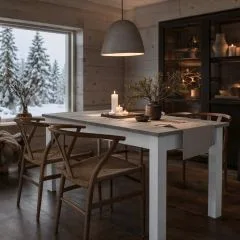 Mesa de comedor extensible Britt cemento y blanco nórdico 140-190 cm