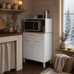Mueble auxiliar de cocina Viggo 2 puertas y 1 cajón blanco nórdico y roble 72 cm