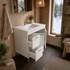 Mueble de baño Malin 2 puertas y 2 cajones con espejo blanco brillo 80 cm (lavabo no incluido)