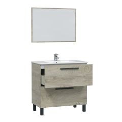 Mueble de baño Ragna 2 cajones con espejo roble 80 cm (lavabo no incluido)
