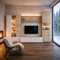 Salón modular Magnus blanco brillo y roble nórdico 260 cm
