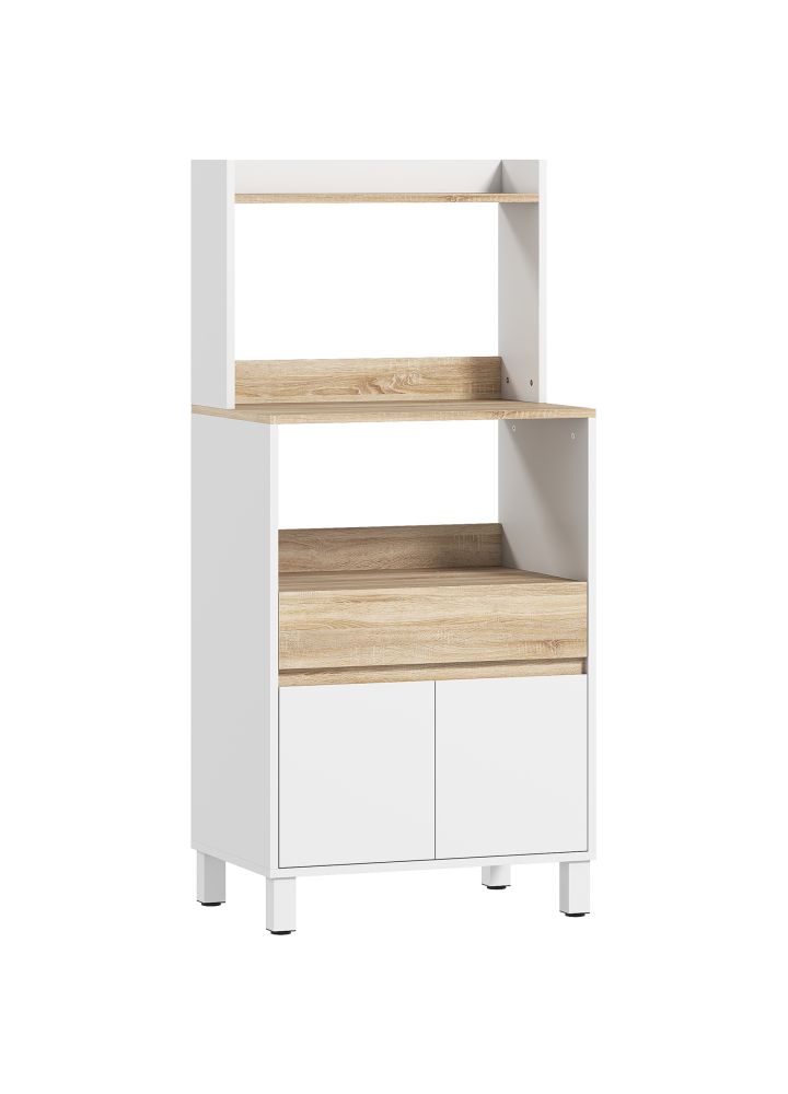Mueble Microondas Drammen Armario Cajón Roble y Blanco