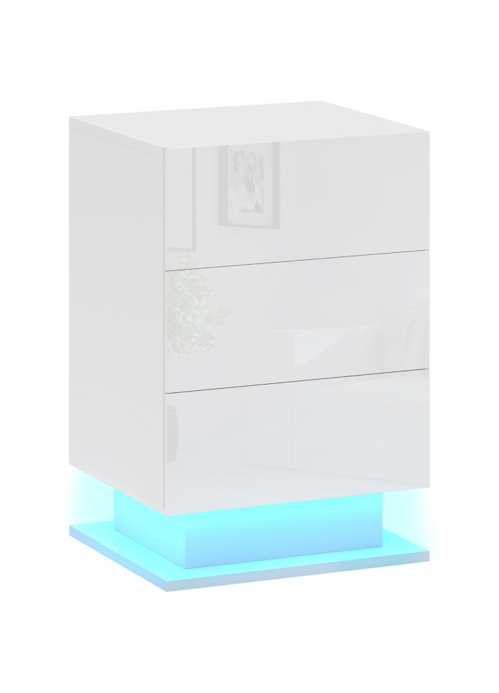 Mesita Noche Visby LED RGB 3 Cajones Blanco Brillo