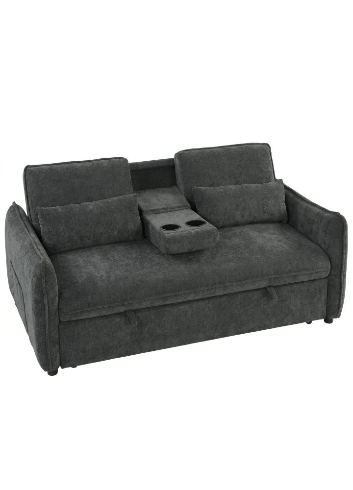 Sofá Cama Bergen 2 Plazas Mesa Auxiliar Gris Oscuro