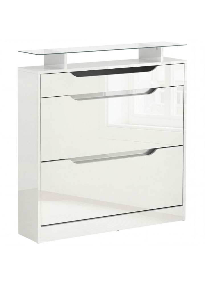 Zapatero Kirkenes 2 Puertas Cajón Vidrio Blanco