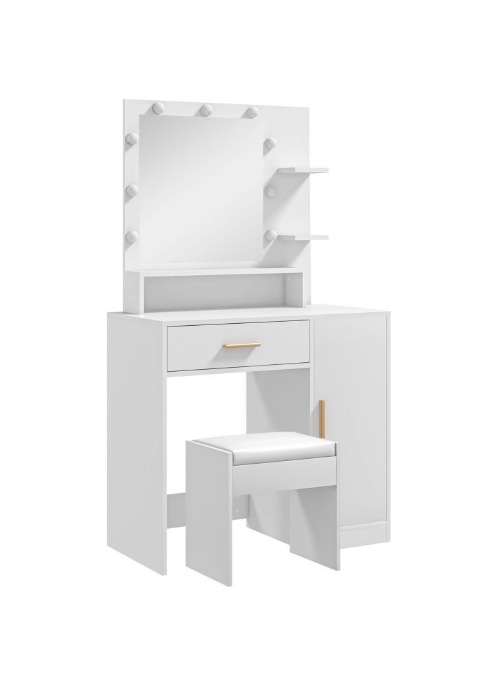 Tocador Ålesund LED Taburete Estante Ajustable Blanco