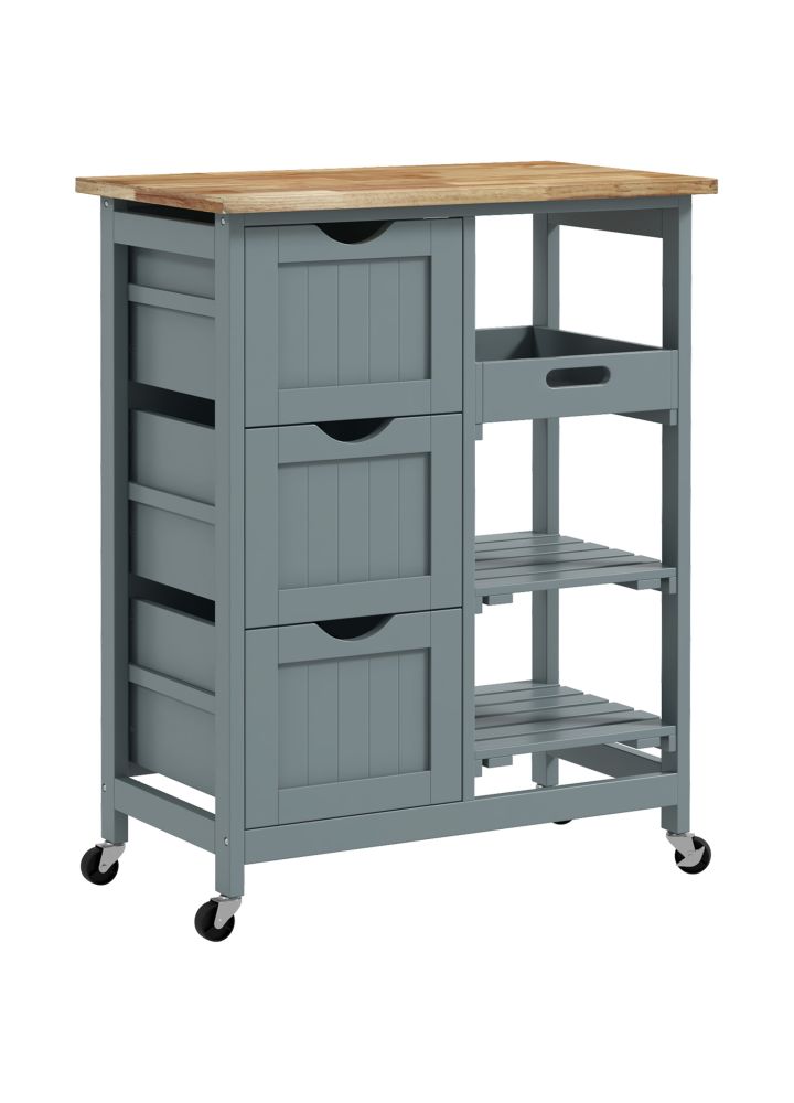 Carrito Cocina Porvoo 3 Cajones Bandeja Extraíble Gris
