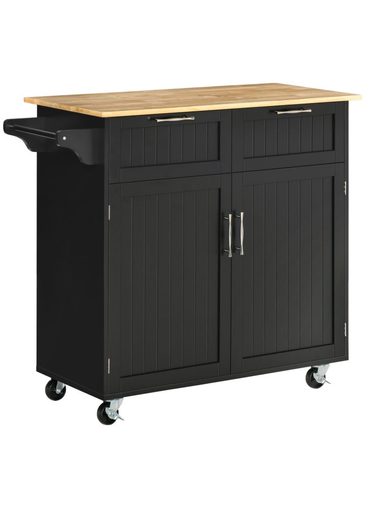 Mueble Cocina Porvoo Auxiliar con Ruedas 2 Cajones Negro