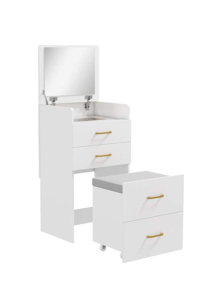 Tocador Ålesund 3en1 Espejo Taburete Cajones Blanco