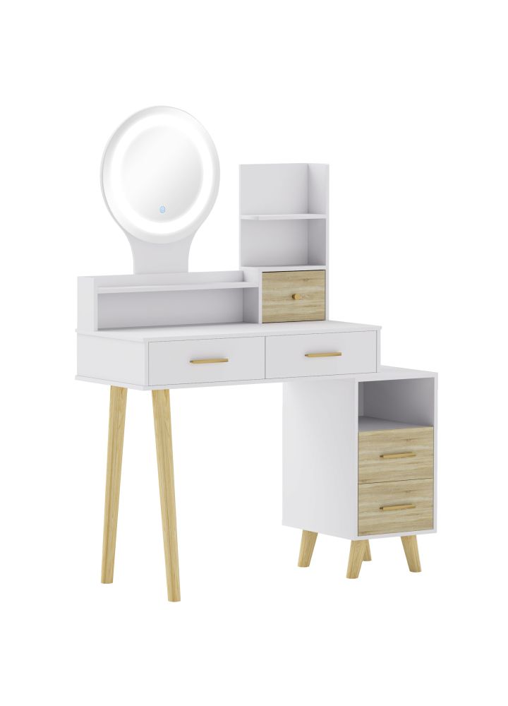 Tocador Kristiansand LED 5 Cajones Blanco y Natural