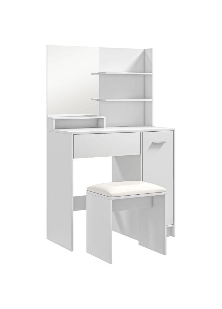 Tocador Ålesund Taburete Estante Ajustable Blanco y Beige