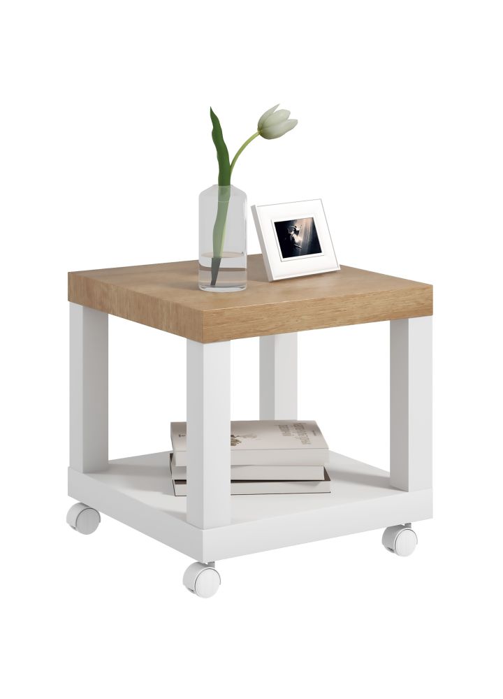 Mesa Auxiliar Odense con Ruedas Natural y Blanco