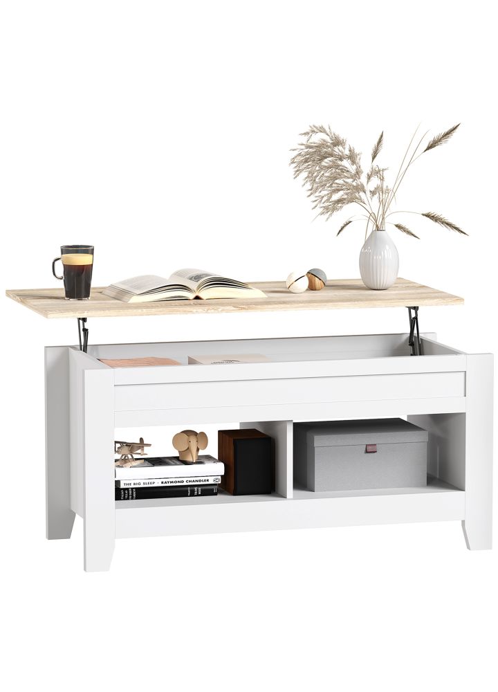 Mesa Centro Aarhus Elevable Blanco y Natural