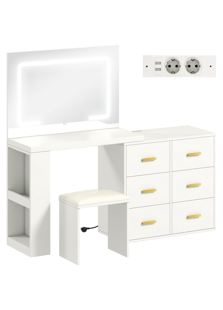 Tocador Kristiansand LED Ajustable 6 Cajones Blanco