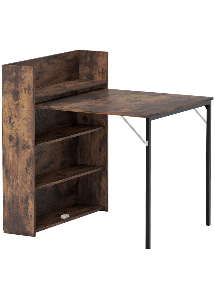 Mesa Plegable Malmö con Estantería Marrón Rústico