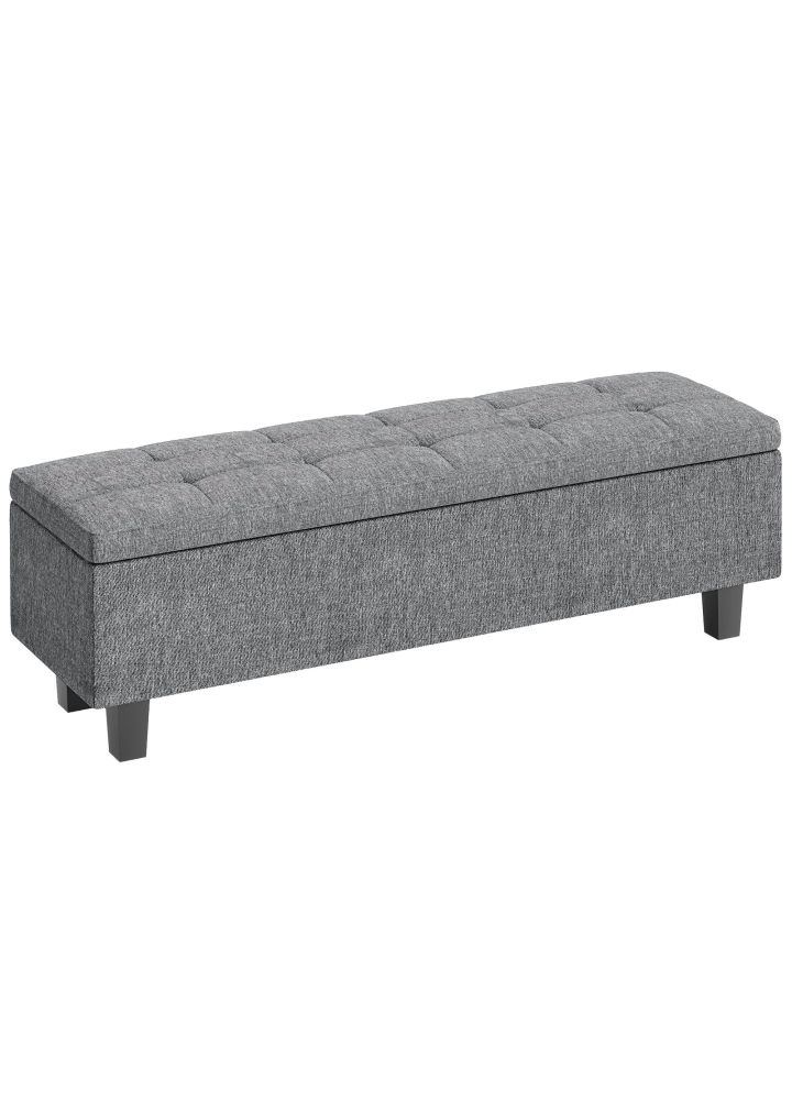 Banco Jokkmokk Almacenaje Acolchado Lino Patas Madera