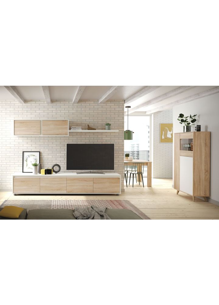 Conjunto Salón Viggo Blanco Artik y Roble Nórdico 200 cm