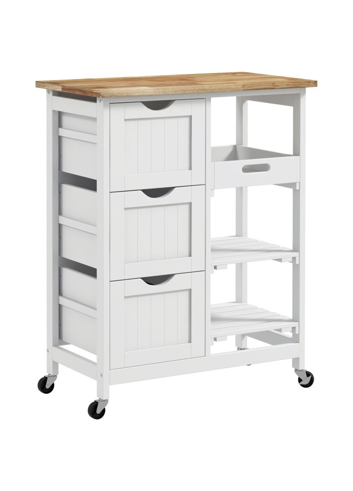 Carrito Cocina Åland 3 Cajones Bandeja Extraíble Blanco