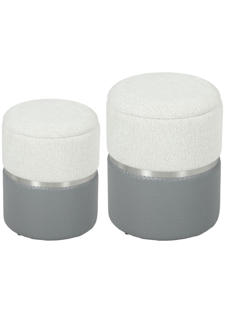 Set 2 Puff Jokkmokk Almacenaje Chenilla Gris y Crema