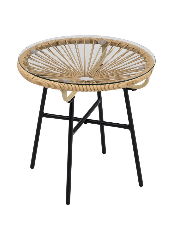 Mesa Auxiliar Odense Ratán Redonda Exterior Beige