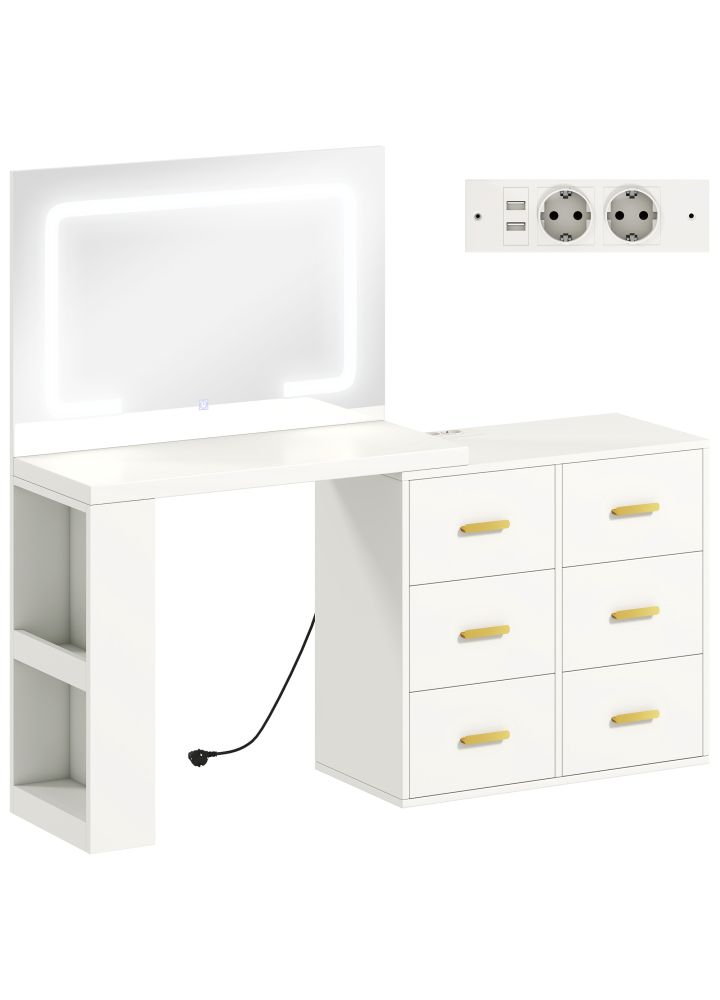 Tocador Ålesund LED Enchufes 6 Cajones Blanco