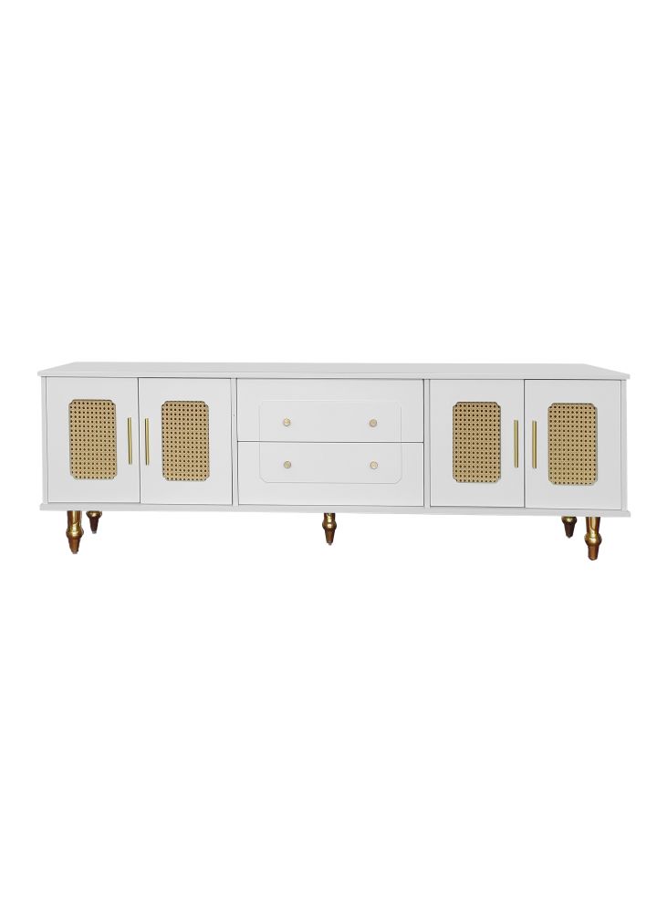 Mueble TV Bergen Retro Ratán Blanco