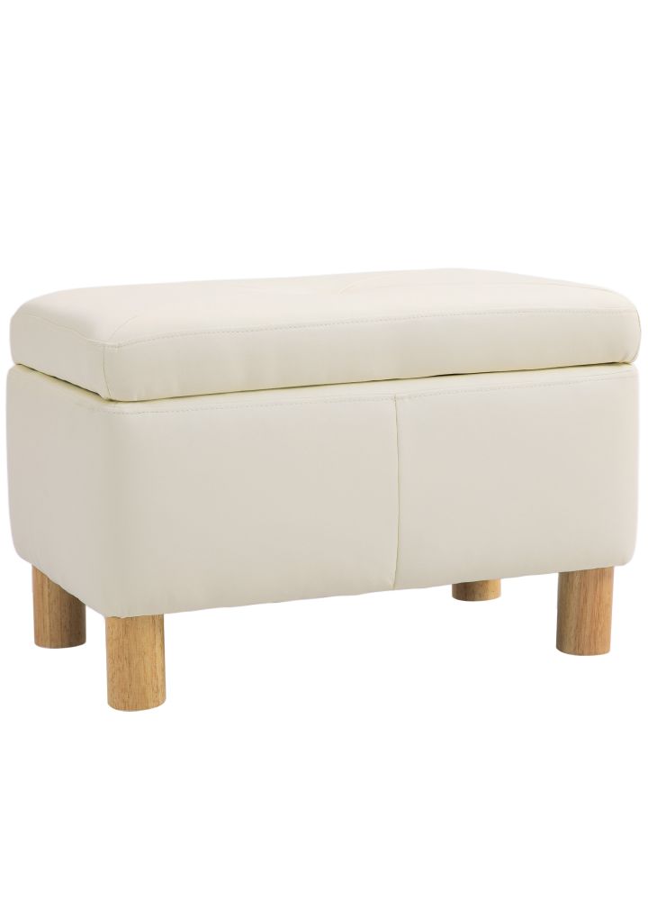 Baúl Almacenaje Malmö PU Patas Madera Crema