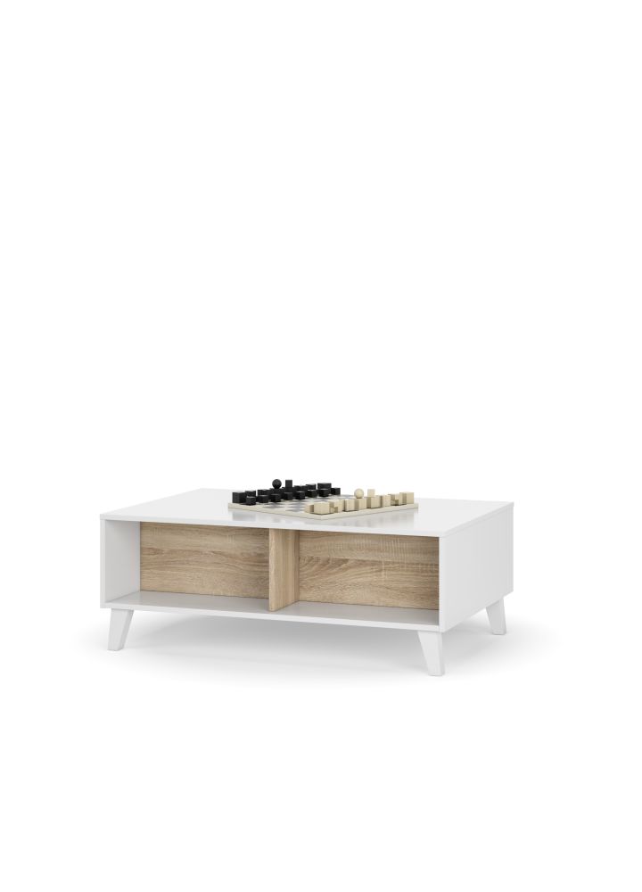 Mesa centro Kasper blanco brillo roble nórdico 100 cm
