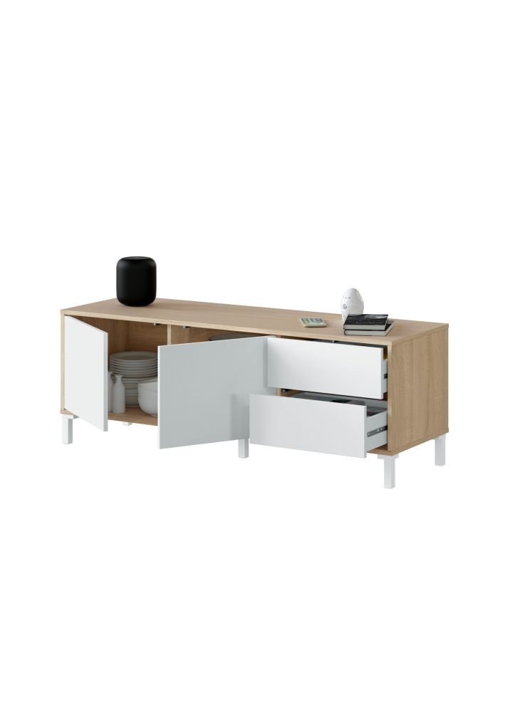 Mueble TV Tor Blanco Artik y Roble Nórdico 130 cm