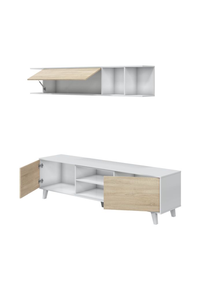 Mueble TV Viggo Blanco Brillo Roble 180 cm
