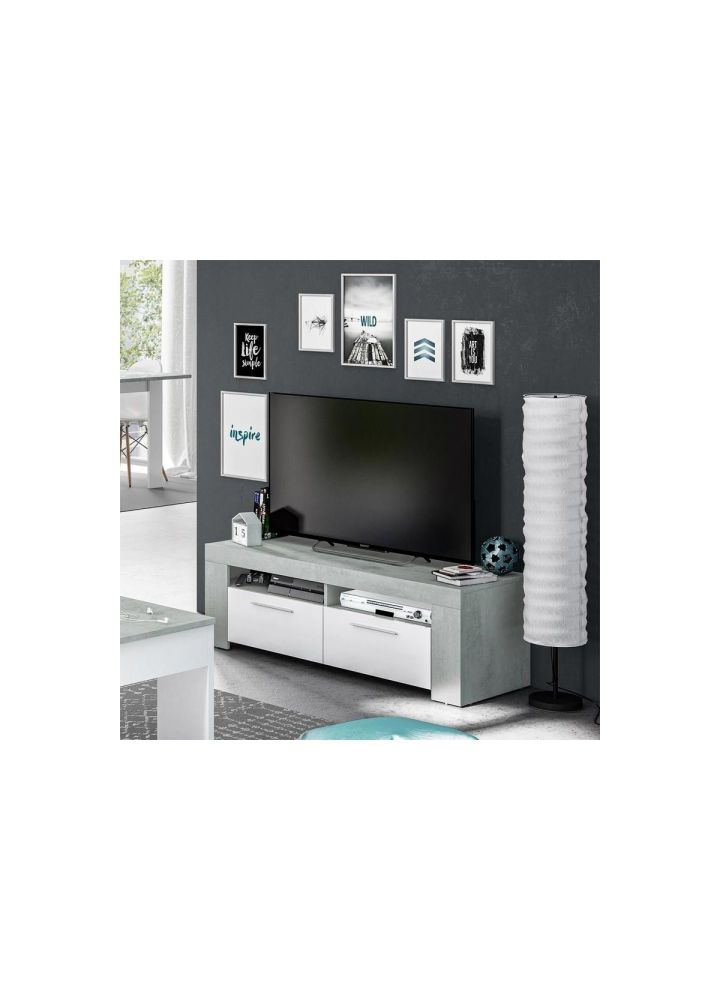 Mueble de TV Birk cemento y blanco 120 x 40 x 42 cm
