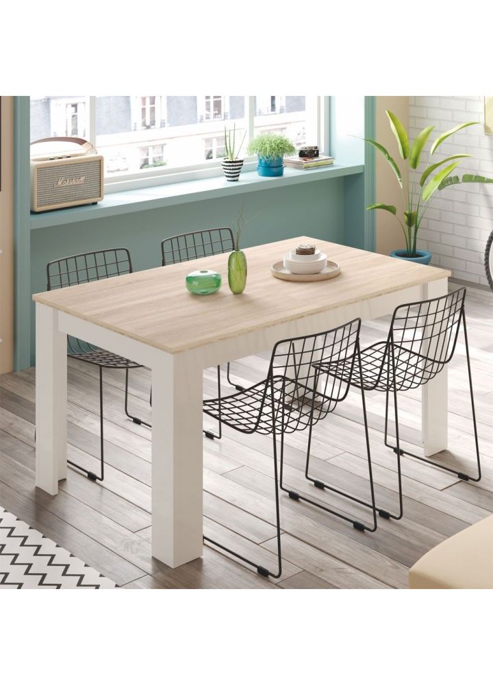 Mesa de comedor extensible Hamar blanco y roble 140-190 x 78 x 90 cm